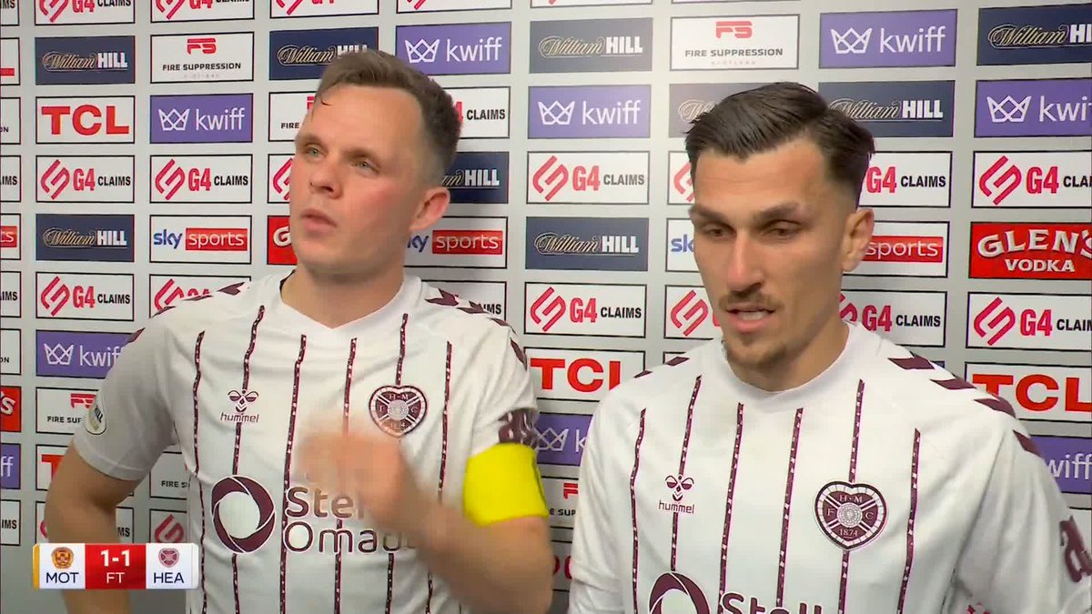 🗣️ "Sometimes you need to take a point and see where it takes us" 🗣️ "For me, it's a clear penalty" Hearts captain Lawrence Shankland and Alexandros Kyziridis on the draw at Motherwell and the penalty claim that wasn't given ⤵️