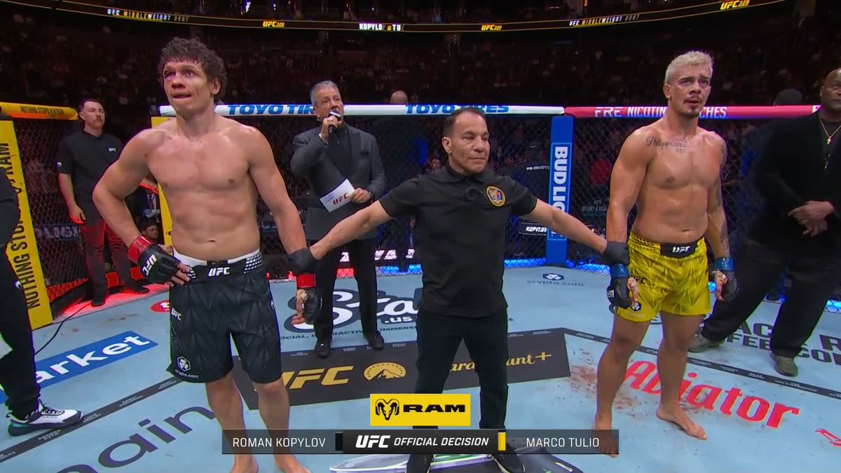 🚨🚨🚨🚨🚨🚨 نزال رائع من الطرفين ؛ رومان كوبيلوف 🇷🇺 يهزم خصمه ماركو توليو 🇧🇷 بإجماع قرار القُضاة #UFC328