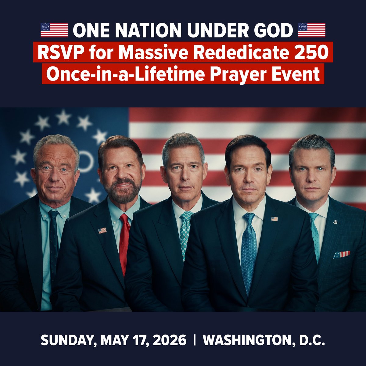 For 250 years, God has blessed and guided the United States of America. On May 17, Americans will gather on the National Mall to pray for our nation and rededicate America as One Nation Under God. 🇺🇸 This is a moment history will remember. RSVP FOR REDEDICATE 250 TODAY! 🇺🇸🙏