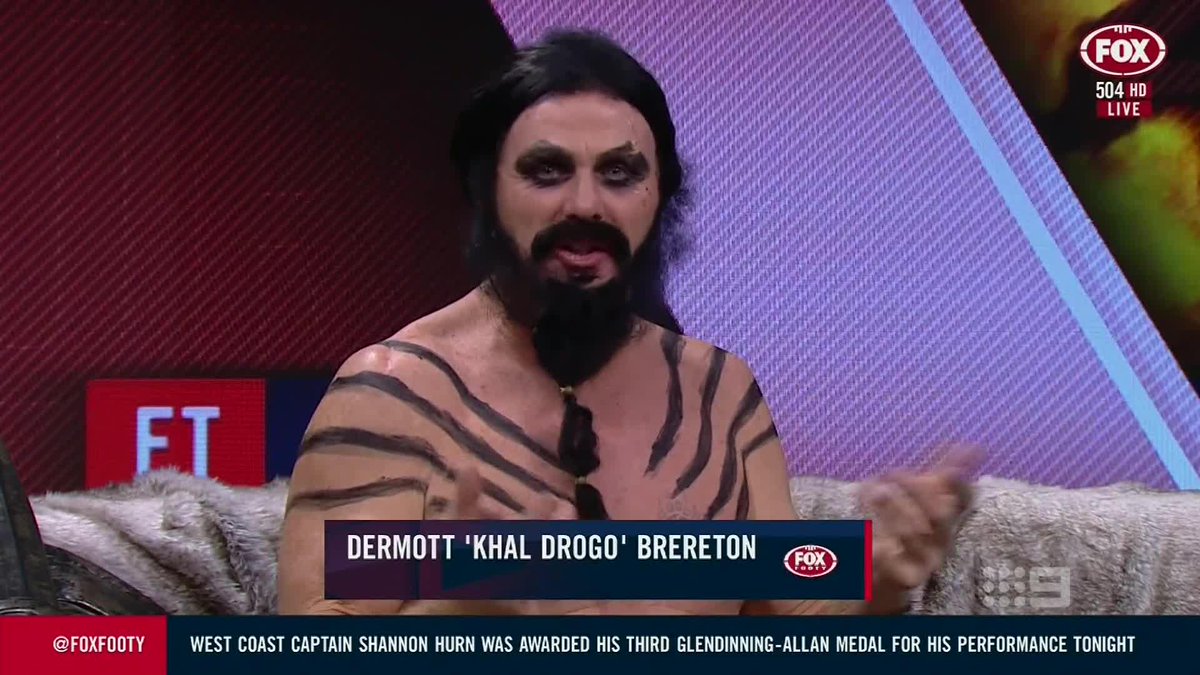 "I'm not sure you picked your moment to dress up like Game of Thrones when this went down..." What Caught My Eye presents the roast of Dermott Brereton 😂 #9AFLSFS | Watch on 9 &amp; 9Now 🖥️