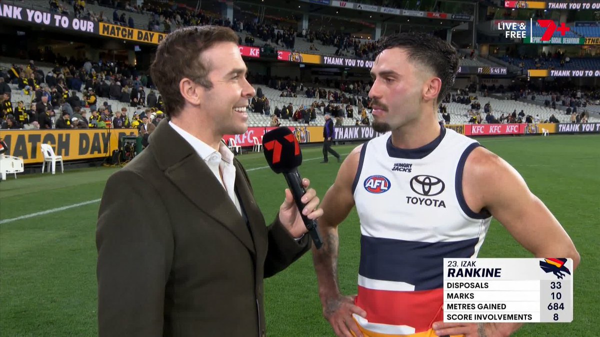 Tom: "Are your hamstrings okay?" Rankine: "They're fine. I was cramping, everyone was worried. They were telling me to stay off."