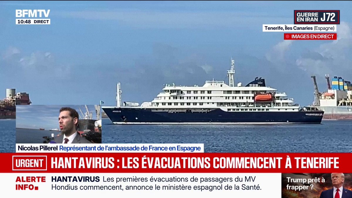 Hantavirus: les ressortissants français seront évacués par avion "dans les prochaines heures", indique Nicolas Pillerel, représentant de l'ambassade de France en Espagne