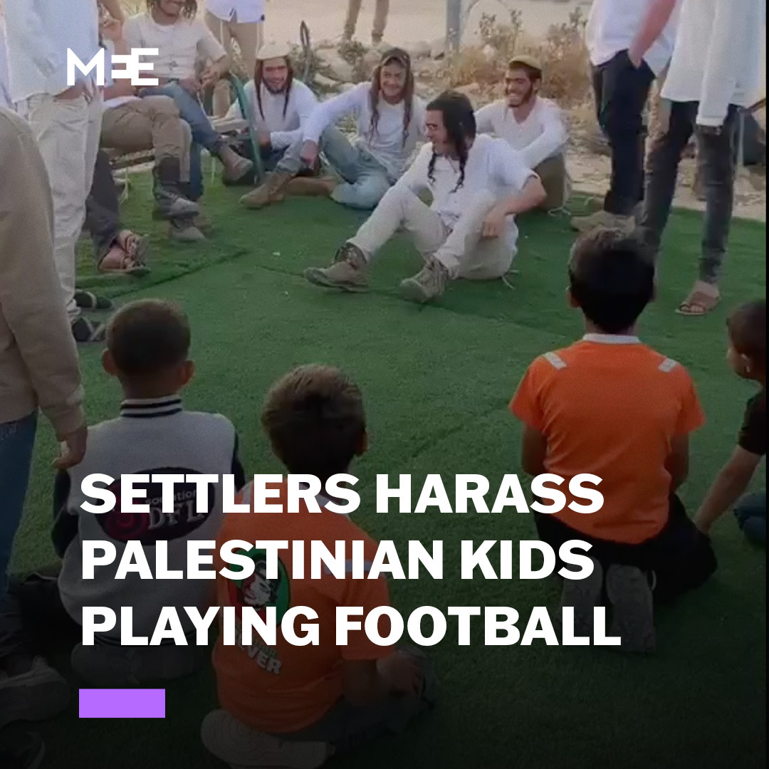 A gang of Israeli settlers stormed onto a football pitch in the village of Masafer Yatta in the occupied West Bank where a group of Palestinian children had been playing football.