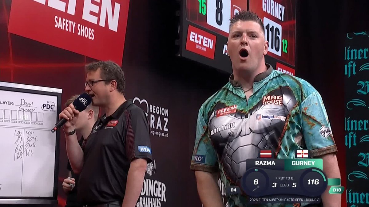 SUPERCHIN PREVAILS! Daryl Gurney is the final player to confirm his spot in tonight's final session, defeating Madars Razma to set up a quarter-final clash against Martin Schindler! 📺 #ET6