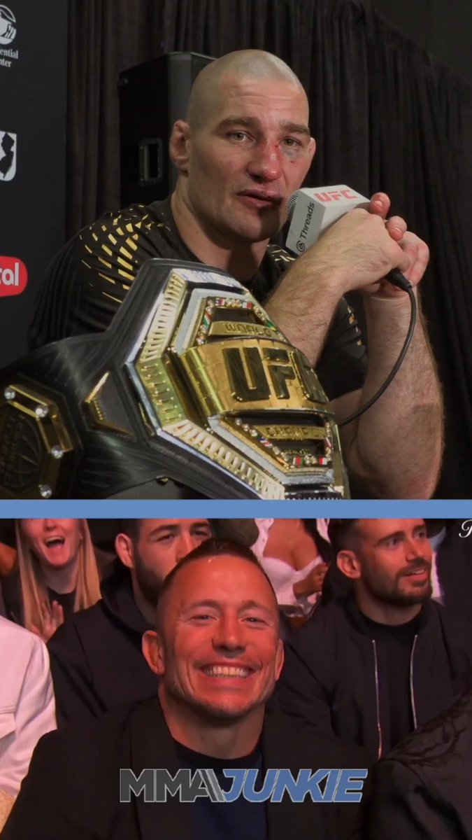 Full circle: Sean Strickland reacts to Georges St-Pierre being cageside for his #UFC328 title win after serving as his MMA inspiration. "He was the icon. We all wanted to be Georges St-Pierre."