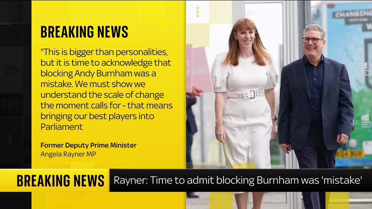 BREAKING: Former Deputy Prime Minister Angela Rayner says the PM Sir Keir Starmer 'must meet the moment' and allow Greater Manchester mayor Andy Burnham back into parliament. | Ali Fortescue 📺 Sky 501 and YouTube