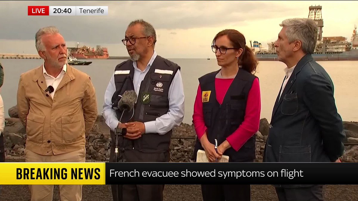 'There are symptoms, it doesn't mean it's related to hantavirus' WHO director general Tedros Adhanom Ghebreyesus responds to Sadiya Chowdhury's question about the French passenger returning to France displaying symptoms. Latest: 📺 Sky 501 and YouTube