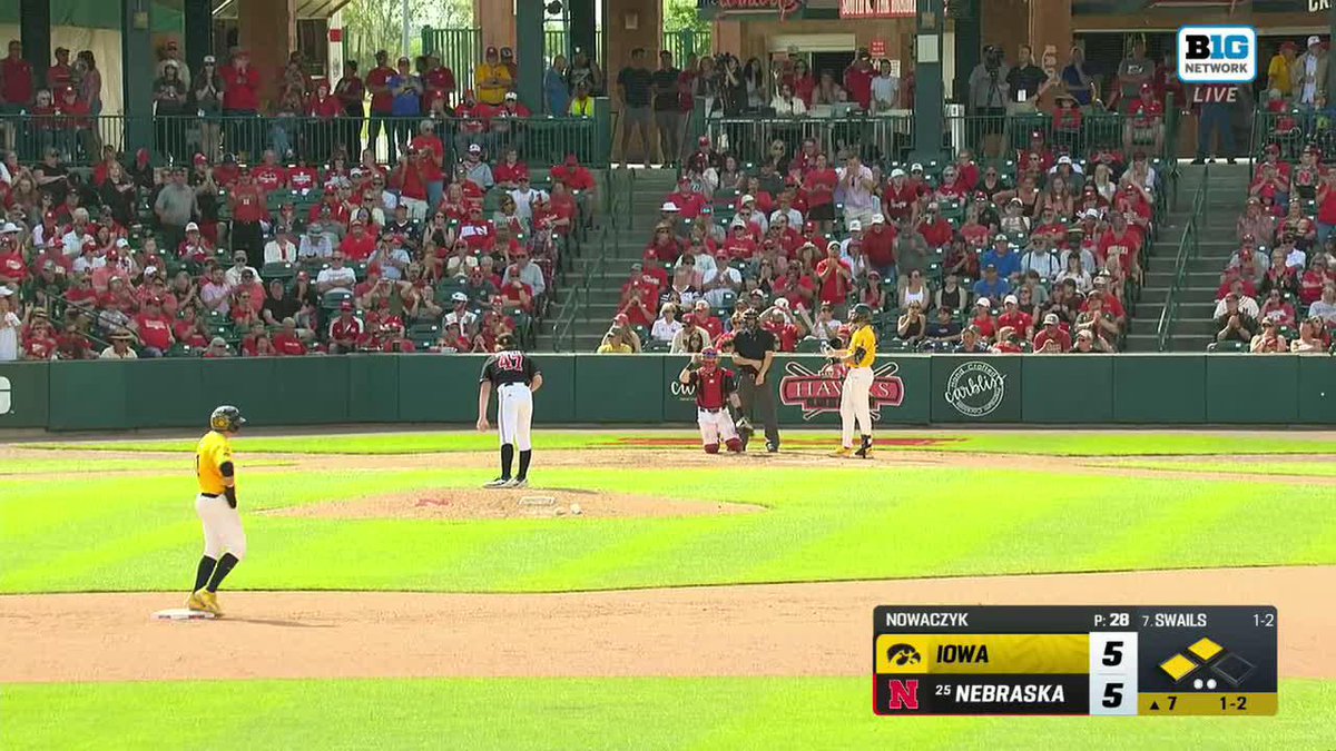 Nowaczyk gets out the jam. M7 | Nebraska 5, Iowa 5 Fikes steps to the plate for the Big Red.