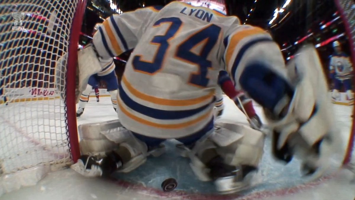 Puck sneaks through Alex Lyon Ref rules Lyon was pushed into the net, and no goal is called on the ice Montreal decides not to challenge