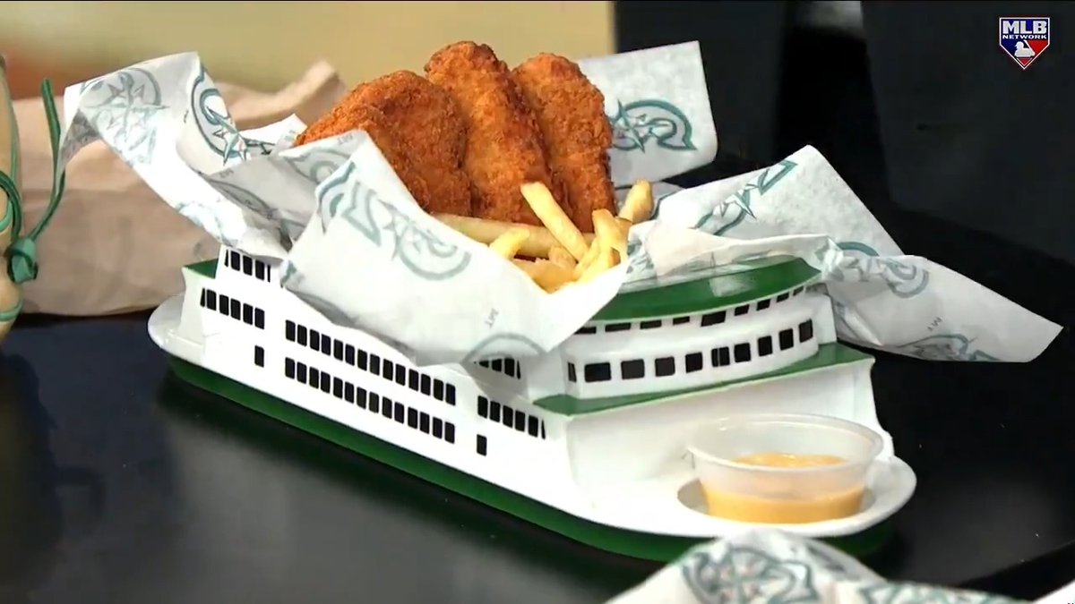 The Seattle Mariners are celebrating 75 years of the Washington State Ferry system and 50 years of being a franchise with this chicken tenders food item at T-Mobile Park! 😋