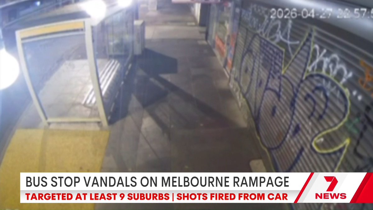 Senseless vandals have gone on a wild rampage, smashing up bus stops across Melbourne. Shots were fired from a moving car. Tyra Stowers has the details from Footscray.