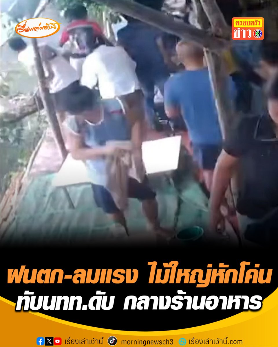 สุดสลด! ฝนตก-ลมแรง ต้นไม้ขนาดใหญ่หักโค่นทับนักท่องเที่ยวหญิง วัย 40 ปี เสียชีวิตกลางร้านอาหาร ต.มวกเหล็ก จ.สระบุรี ขณะกำลังนั่งรับประทานอาหารกับครอบครัว #เรื่องเล่าเช้านี้ #ครอบครัวข่าว3 #พายุฤดูร้อน #ต้นไม้หักโค่น #มวกเหล็ก #สระบุรี