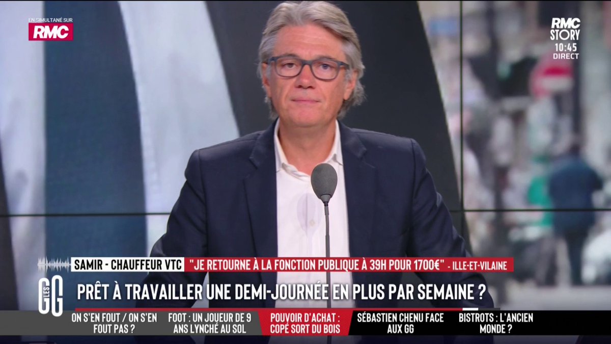 🤑 Travailler une demi-journée de plus par semaine totalement exonérée de charges. 📞 Samir, chauffeur VTC, au 3216 : "J'arrête mon métier. L'État me prend trop. Je repars dans la fonction publique. Maintenant, je vais gagner 1.700 € pour 39h." #GGRMC