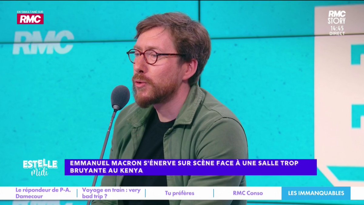 😡 Macron s'énerve sur scène au Kenya 🎙️ Pierre Rondeau : "J'ai vu récemment le 3e OSS 117 et en regardant la séquence, j'ai le sentiment de voir Hubert Bonisseur de La Bath ! On est sur un comportement colonialiste... L'homme blanc demande à la foule africaine de se taire !"