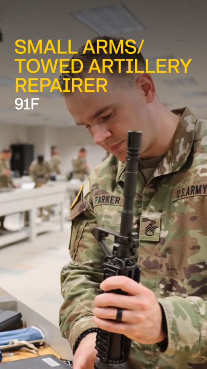 Troubleshoot things that shoot. That’s what your day-to-day will consist of when you join us as a Small Arms / Towed Artillery Repairer (91F). Regular maintenance and repairs on our vast array of weaponry are crucial to mission success.