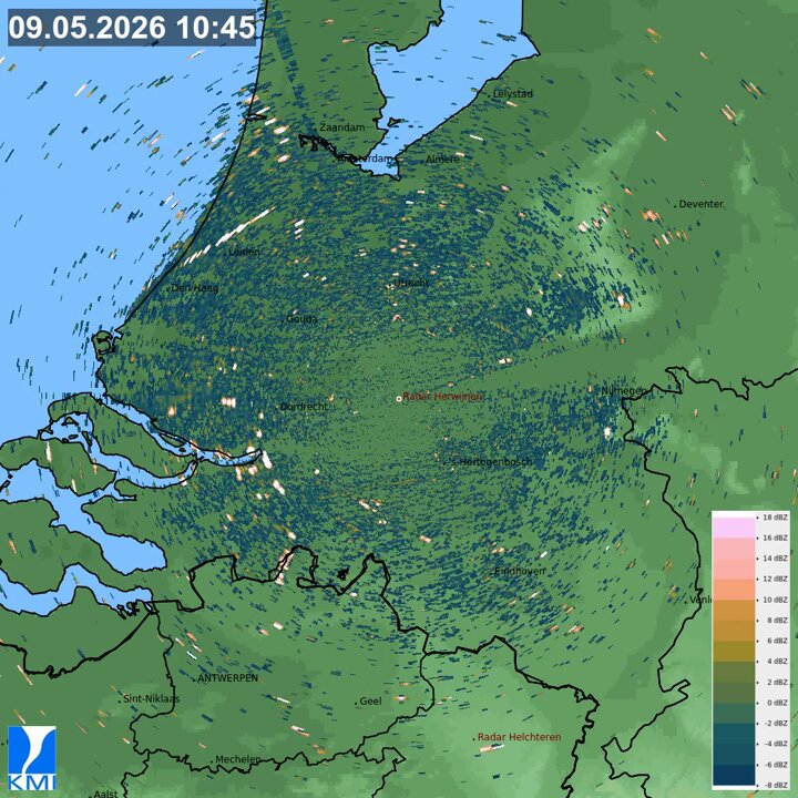 Vandaag speelt regen de hoofdrol op de weerradar, maar zaterdag waren de insecten heer en meester! 🦟 Op warme, rustige lentedagen vullen ze de onderste luchtlagen massaal, en worden ze zichtbaar op de ongefilterde radarbeelden. Daarbij onthullen ze de atmosfeerstructuur! 🧵