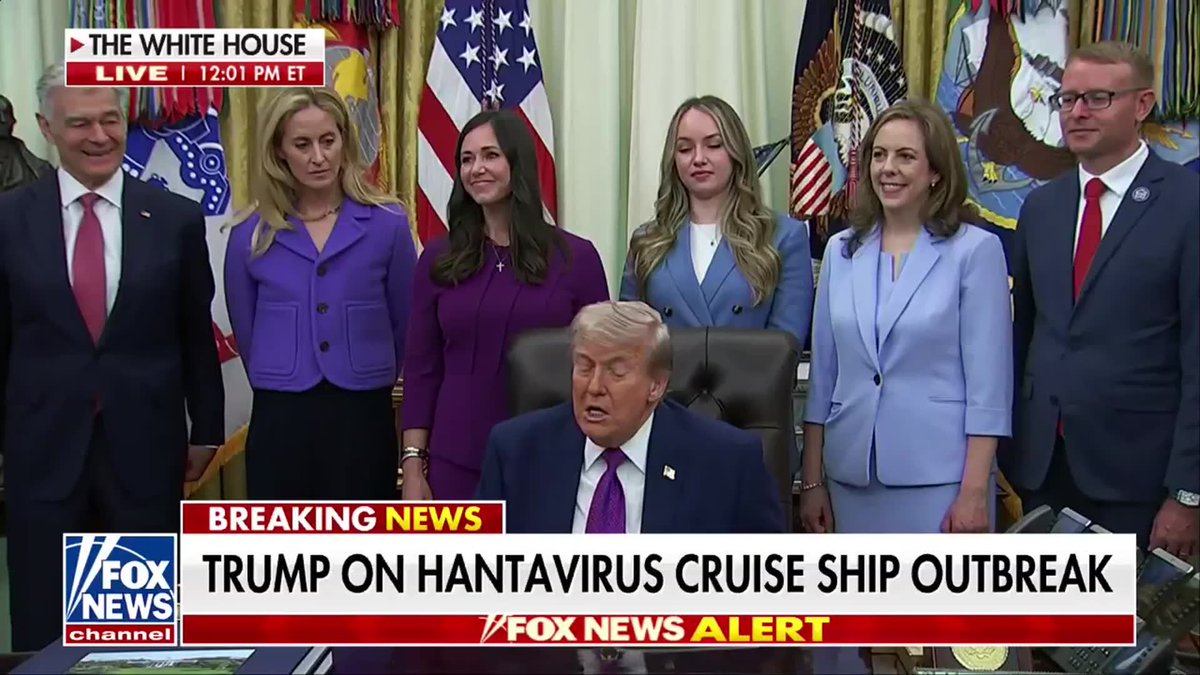 BREAKING: President Trump addresses growing concerns about the hantavirus in the United States: "The one thing with this one is that it's much harder to catch... It's been around for a long time, people are very familiar with it." "I hope it's fine... It seems like it is not easy to spread." “We think we're in very good shape."