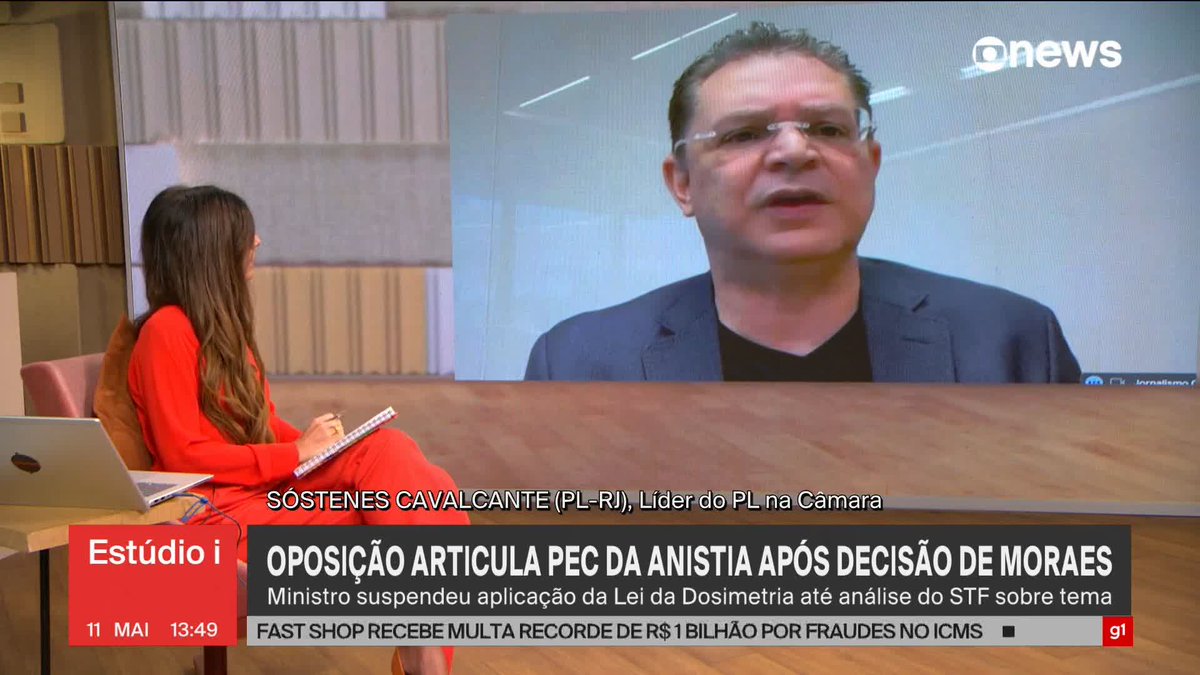 Texto da dosimetria é fruto de acordo com o Supremo Tribunal Federal, diz Sóstenes Cavalcante (PL-RJ), líder do PL na Câmara. ➡️ Assista à #GloboNews: #Estúdioi