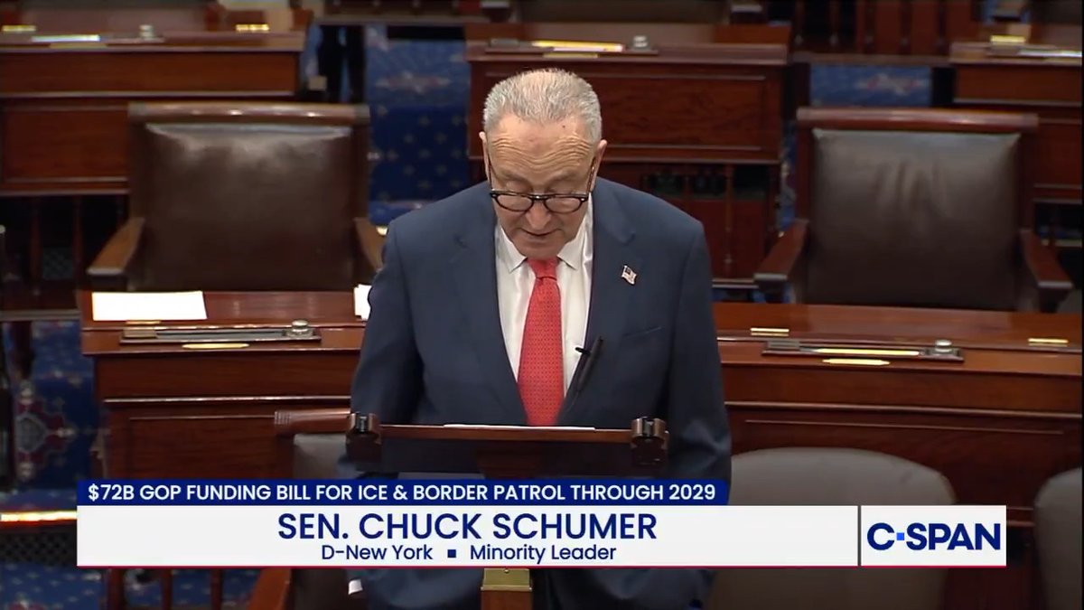 .Chuck Schumer: "The Republican bill charges American taxpayers $1 billion to build Trump's gilded ballroom, while including $0 to help Americans with rising costs…At a time when Americans are struggling to put food on the table, Republicans are saying 'Let 'em eat cake.'"