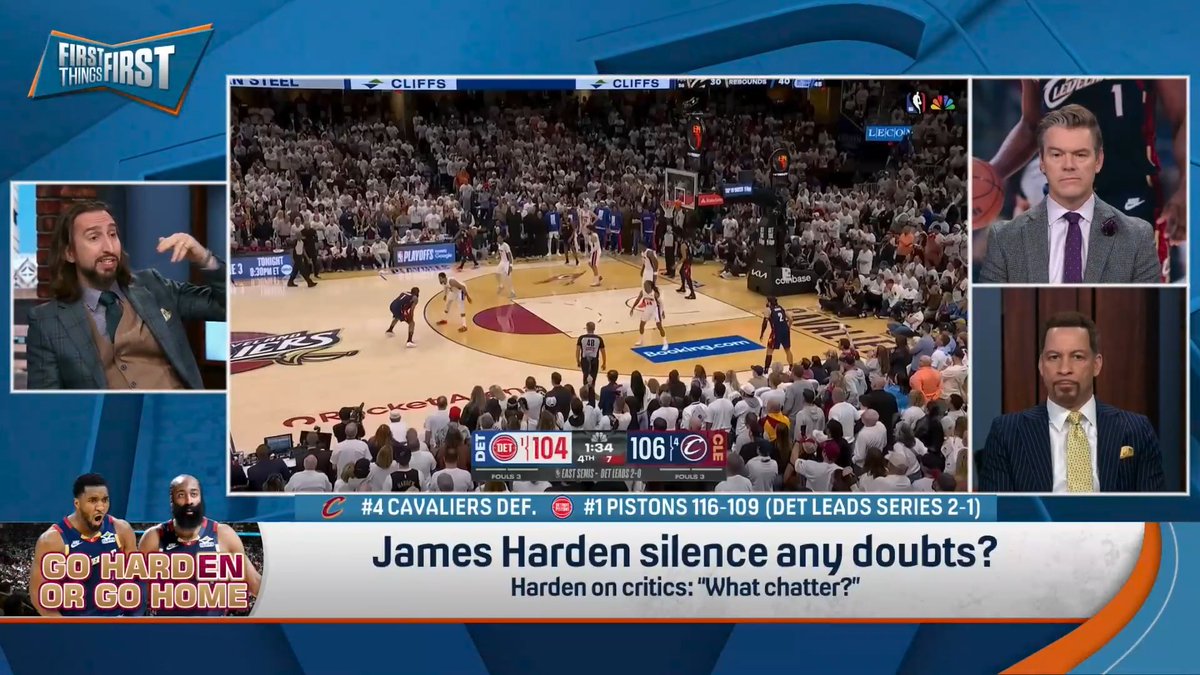 .Chris Broussard: “The chatter isn't that James Harden doesn’t play well in the playoffs… In the biggest games…he doesn’t deliver.” nick wright: “It's not that Harden is never excellent in the postseason. It’s that he is rarely excellent when you most need his excellence.”
