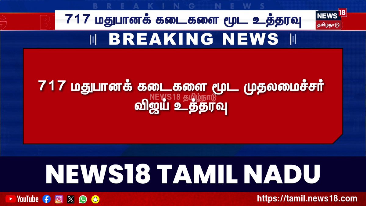 717 Liquor Shops Closed | CM Vijay Order | 717 மதுபானக் கடைகளை மூட உத்தரவு | Liquor Shop Closed | TVK | CM Vijay | TN Govt | News18 Tamil Nadu #LiquorShopClosure | #TasmacNews | #TamilNaduNews | #GovtOrder | #BreakingNews #CMVijay #TNGovt