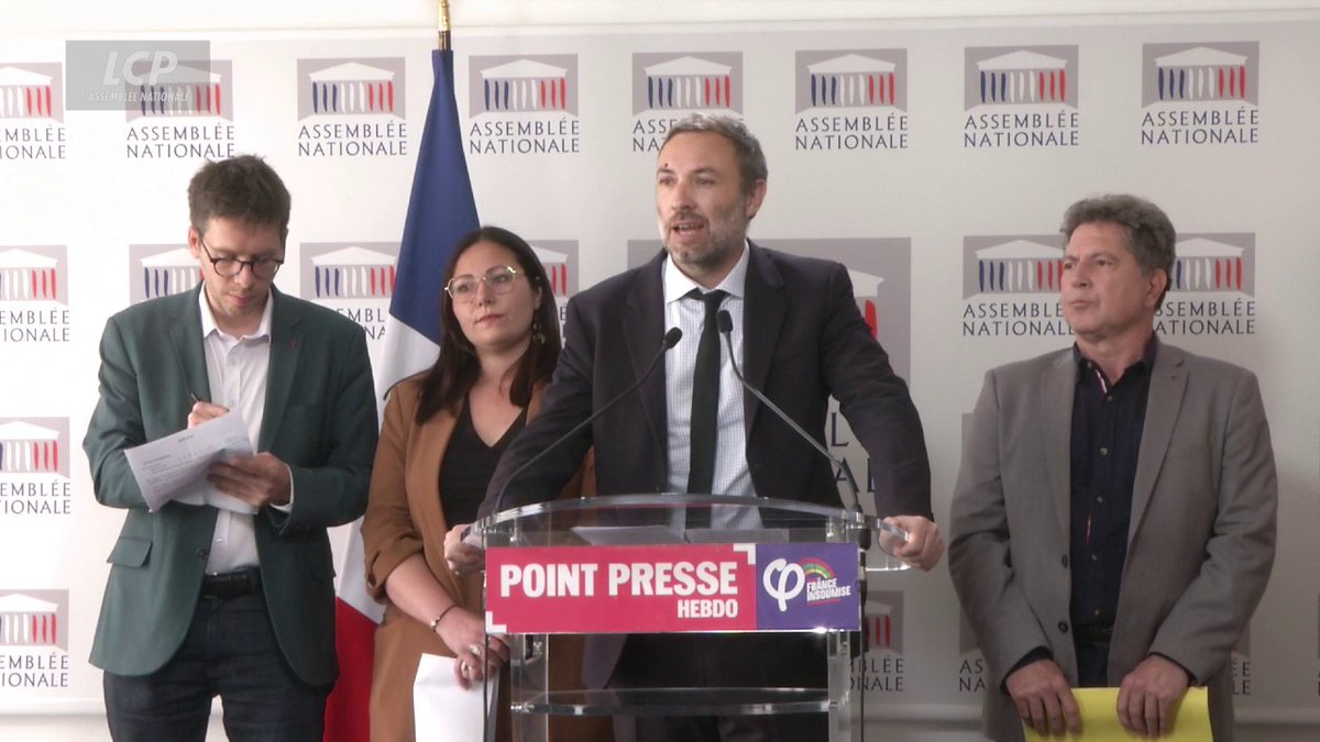 "Israël n'a rien à faire à l'Eurovision", estime Thomas Portes. "Nous demandons aujourd'hui solennellement à que la France, que France Télévisions, n'assure pas la diffusion de l'Eurovision tant que l'Etat israélien est présent dans ce concours". #DirectAN