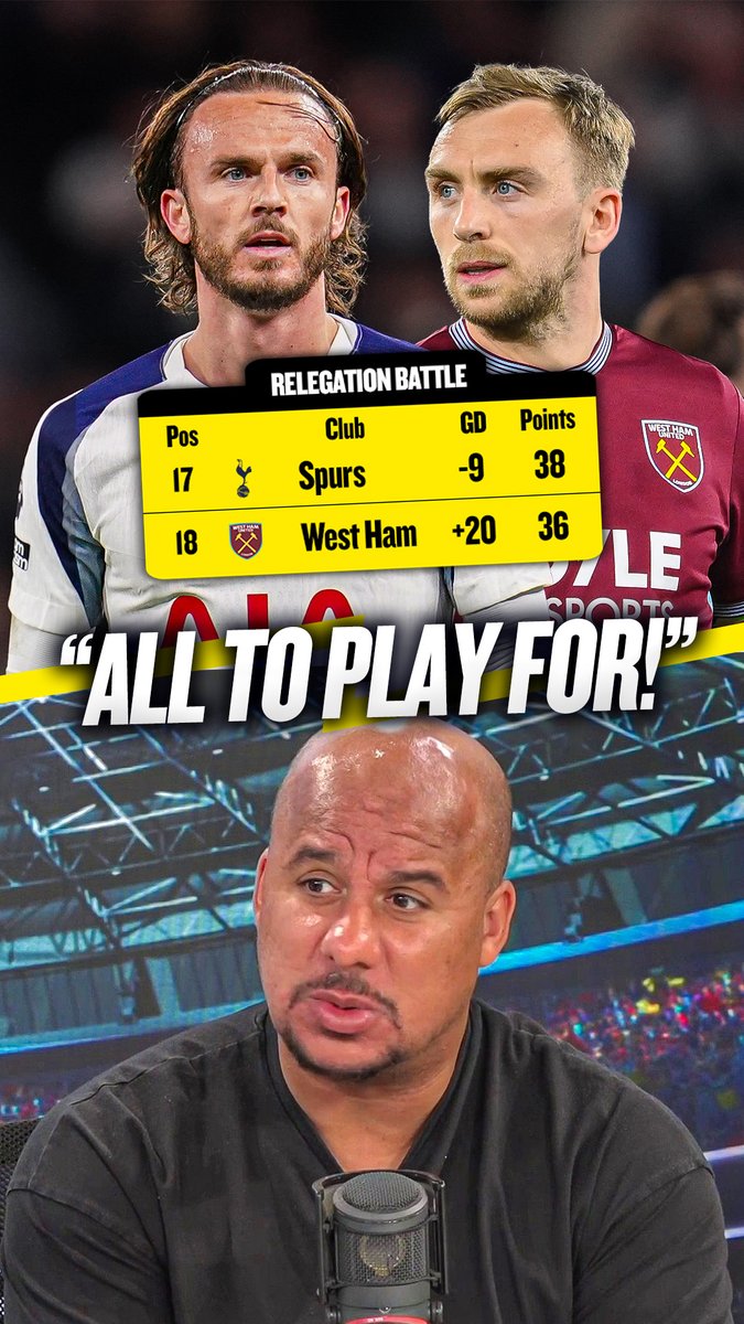 🔥 "I think West Ham get six points!" 🤩 "It's all to play for! Who wants it more!?" Gabby Agbonlahor predicts who will get relegated from the Premier League between #THFC and #WHUFC! ⬇️