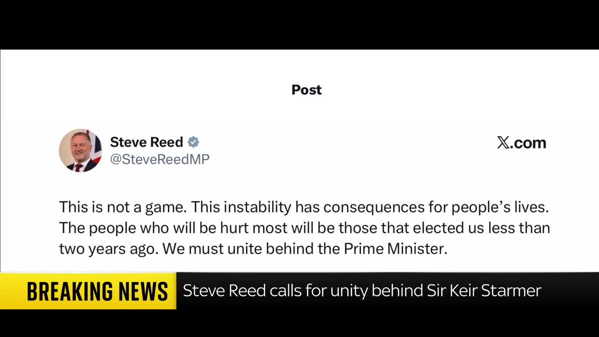 BREAKING: Labour MP Steve Reed has tweeted calling for unity behind Sir Keir Starmer. Politics latest: 📺 Sky 501 and YouTube