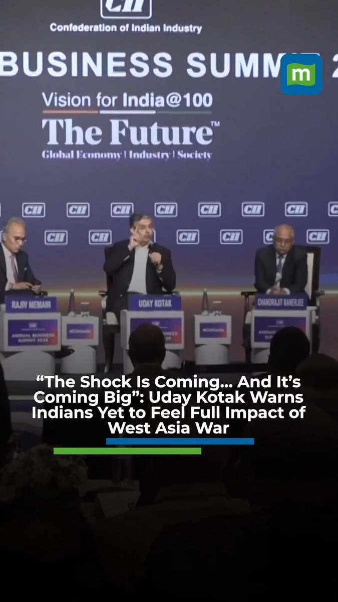 #WATCH 🚨 | “The shock is coming and it’s coming big”: Uday Kotak warns Indians have not yet felt the real impact of the Middle East war on fuel prices. “Consumers have not felt the pressure at all so far. A person with limited income will soon have to spend more directly on fuel and indirectly on everything dependent on fuel,” he said. Kotak added that oil companies were acting as “shock absorbers” using old inventory, but that cushion may not last much longer. ⛽📈 #OilPrices #UdayKotak #Inflation #MiddleEast