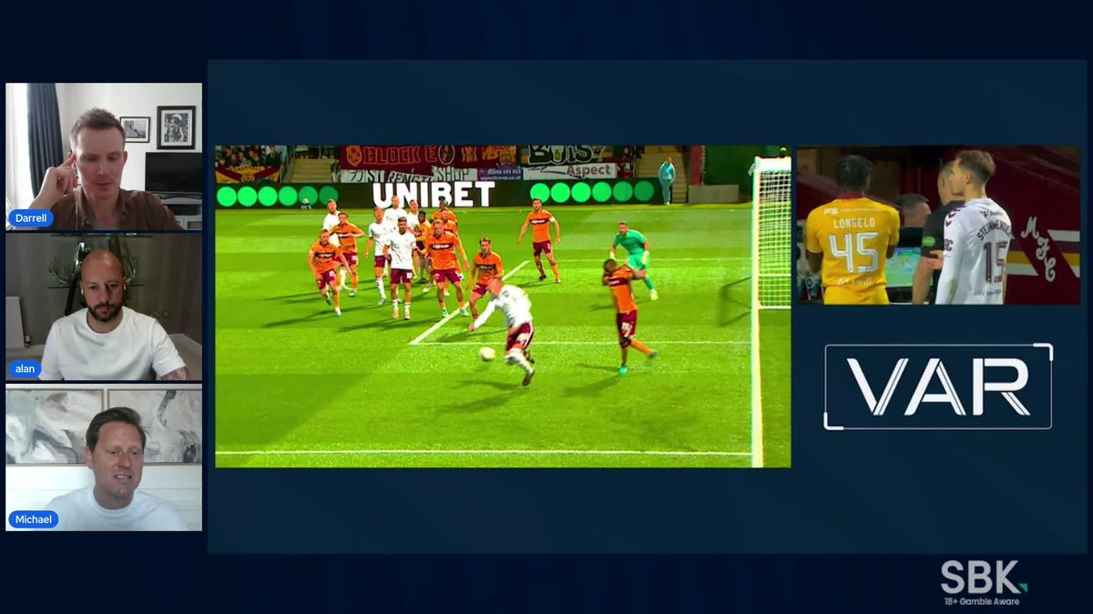 "I'm flabbergasted that he doesn't give a penalty kick!" 🗣️ Michael Stewart, Darrell Currie and Alan Hutton discuss Steven McLean's decision to deny Hearts a penalty against Motherwell after viewing the pitchside monitor ❌ Presented by SBK | 18+ | Please Gamble Responsibly