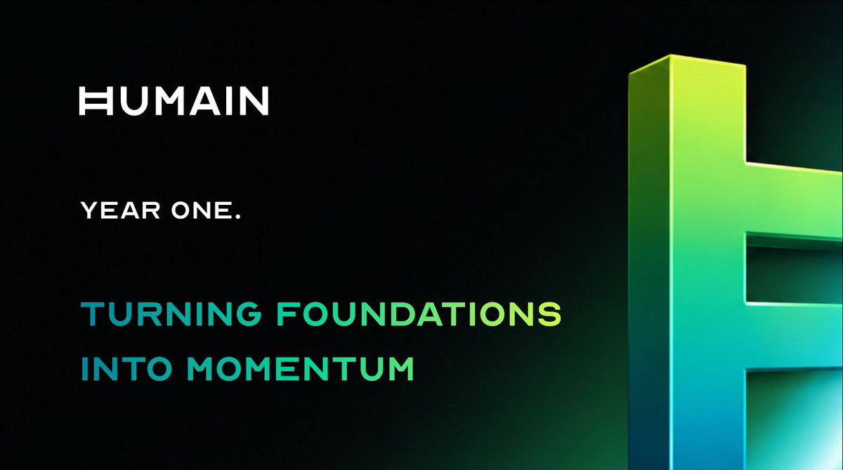 One year ago today, HUMAIN was launched with a bold vision to build the full AI stack. Today, we continue building the future of AI, transforming ambition into real-world impact. From vision to intelligence. From ambition to action. From possibility to scale. This Is Year One. #HUMAIN #TheEndOfLimits