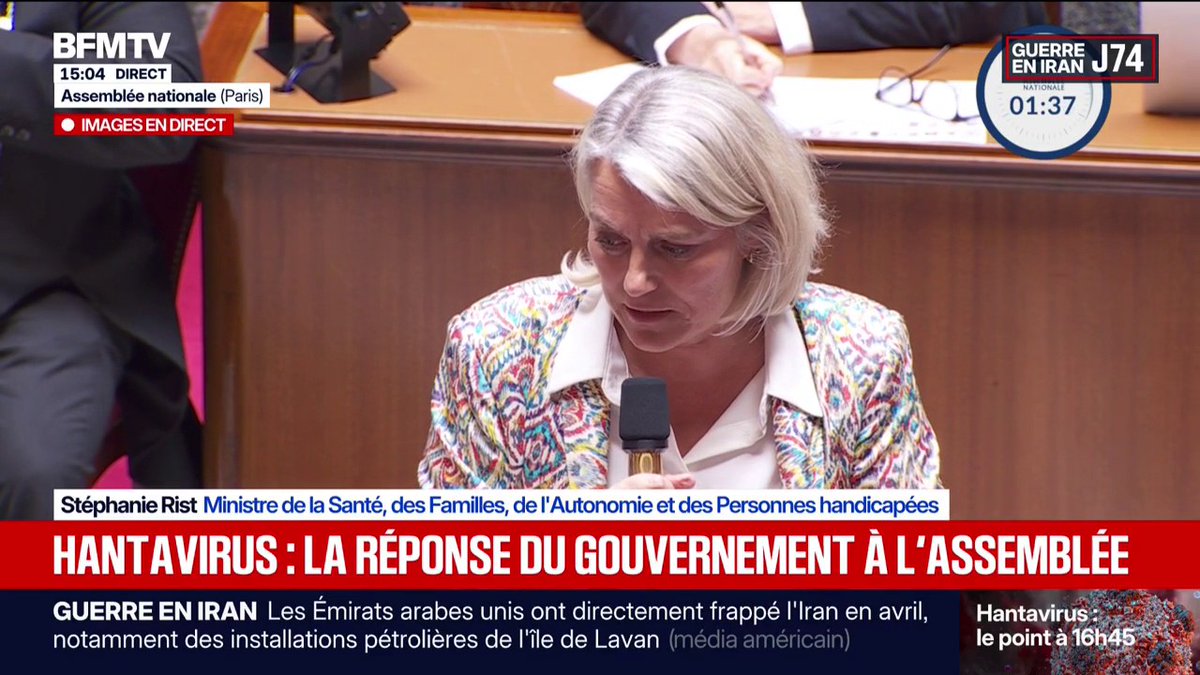 [ 🇫🇷 FRANCE | 🦠 HANTAVIRUS ] 🔸 La ministre de la Santé Stéphanie Rist affirme que les autorités « n’ont pas la certitude que le virus n’a pas encore muté » concernant l’hantavirus.