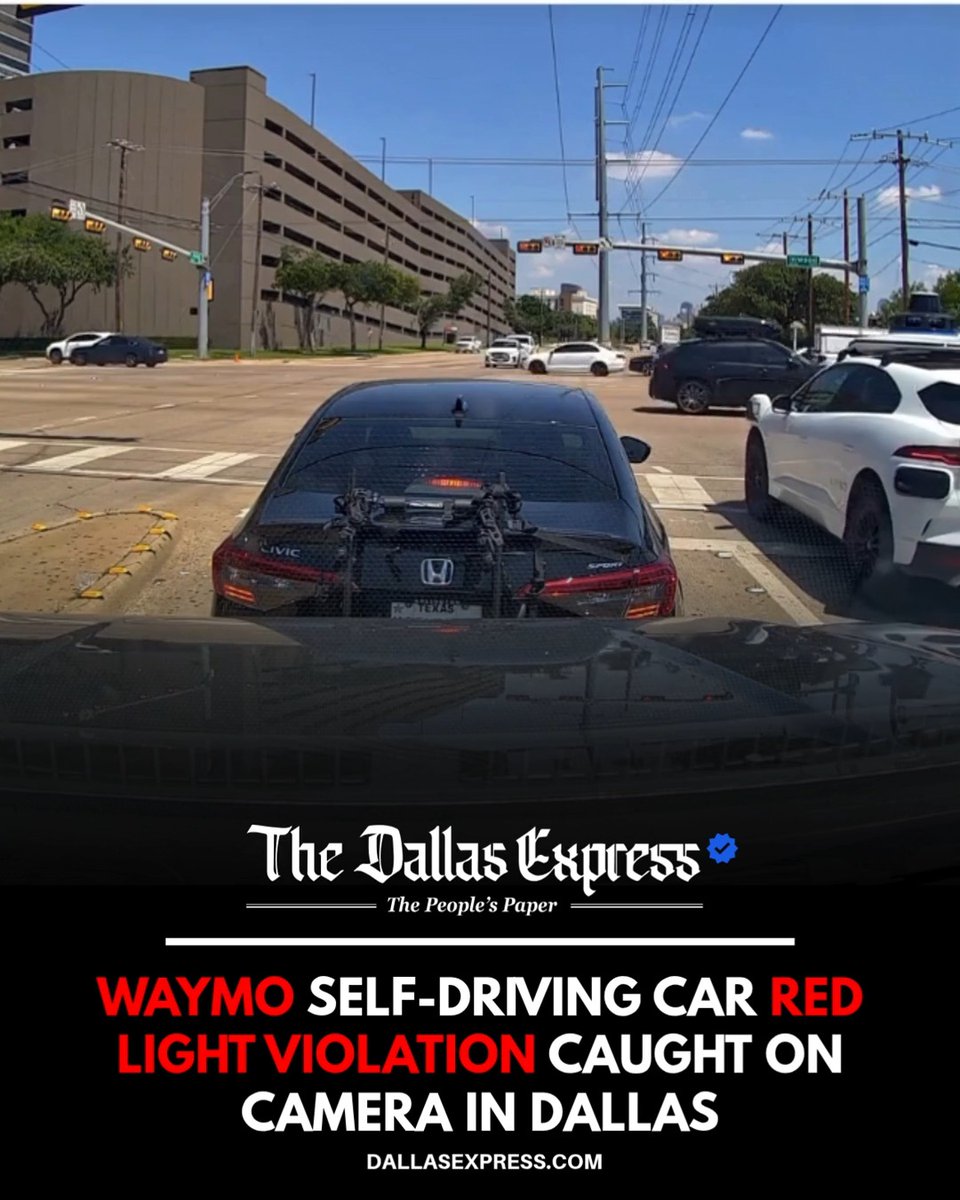 🚦 WAYMO ROBOTAXI CAUGHT RUNNING RED LIGHT IN DALLAS Video shows the self-driving vehicle crossing through traffic at Irving Boulevard and Inwood Road. No injuries reported. Waymo says it is addressing the incident and that safety remains its highest priority.