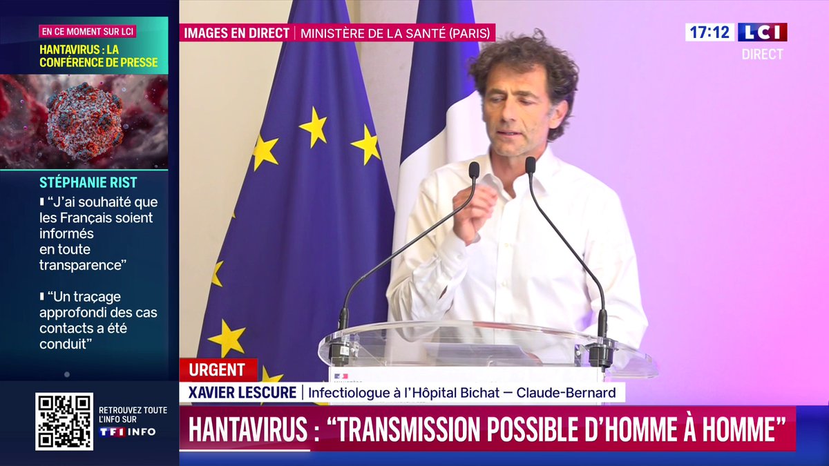 🔴 Hantavirus : 🗣️"Autant le délai d'incubation est long, autant l'expression de la maladie peut être très rapide. ('...) En quelques jours les patients passent de "je suis fatigué" à "je suis en réanimation", alerte Xavier Lescure, infectiologue.