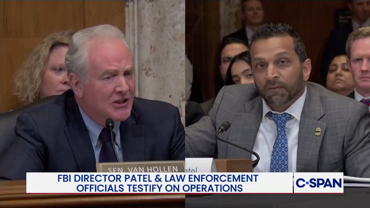 Dir. Kash Patel: "The only person that was slinging margaritas in El Salvador on the tax payer dollar with a convicted gang-banging rapist was you." Sen. Senator Chris Van Hollen: "The fact that you mention that indicates you do not know what you are talking about."