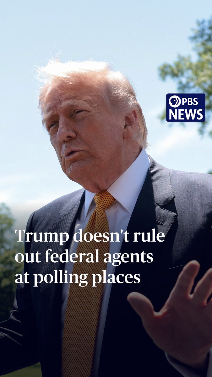 President Donald Trump, when asked Tuesday about the possibility of federal agents at polling places during the November midterm elections, told PBS News’ Liz Landers (Liz Landers) that he supports "anything" to ensure "honest elections." Federal law bars the deployment of “troops or armed men” at polling stations and prohibits voter intimidation. The Department of Homeland Security told state officials earlier this year that Immigration and Customs Enforcement agents will not be present at voting locations during the midterm elections. Yet other Trump administration officials have not unequivocally knocked down the idea. Acting Attorney General Todd Blanche said earlier this month that he was “not sure of the uproar of the risk of having a Border Patrol or an ICE agent at a polling location, or looking into whether somebody is voting that shouldn't be.” Federal law prohibits noncitizens from voting in federal elections; some municipalities allow them to vote in local elections.