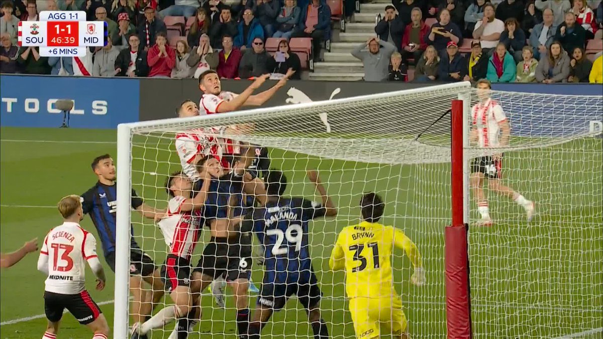 Ross Stewart leaps highest to pull Southampton level on the stroke of half-time! ✈️