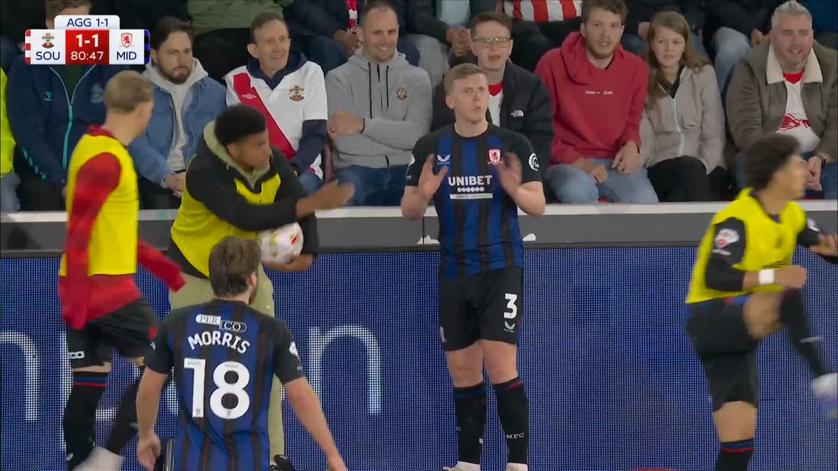This Southampton ball boy refusing to give Matt Targett the ball in the playoff semi-final tonight…