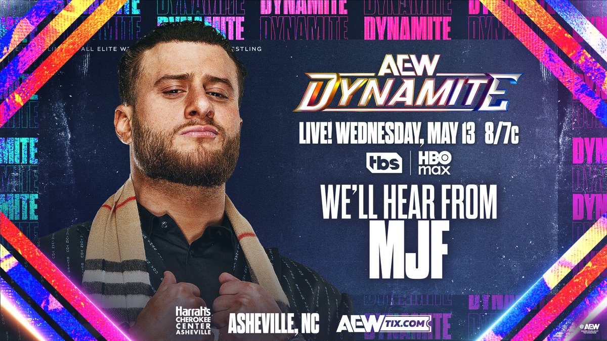 #AEWDynamite 8/7c, TBS + HBO Max Tomorrow, 5/13! We'll Hear From MJF AEW World Champion Darby Allin made it crystal clear: If Maxwell Jacob Friedman™️ wants his world title rematch, he'll have to put his hair on the line! We'll hear from the former world champion, MJF, TOMORROW!
