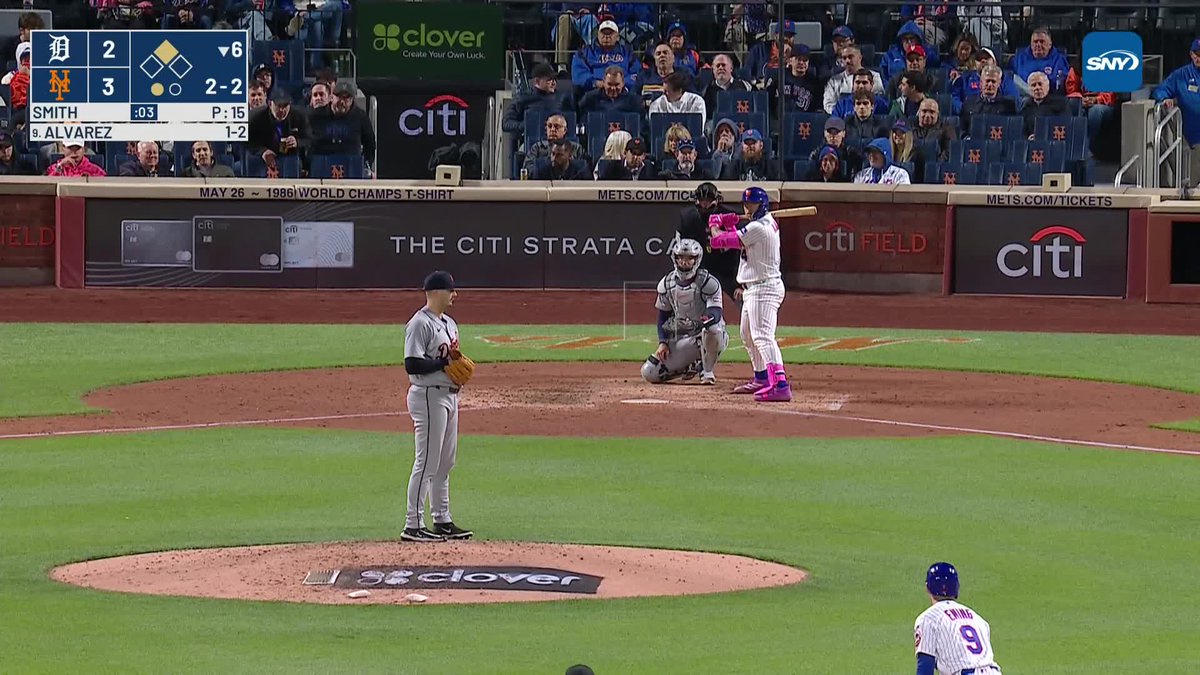 Francisco Alvarez is out of the game after fouling a pitch off