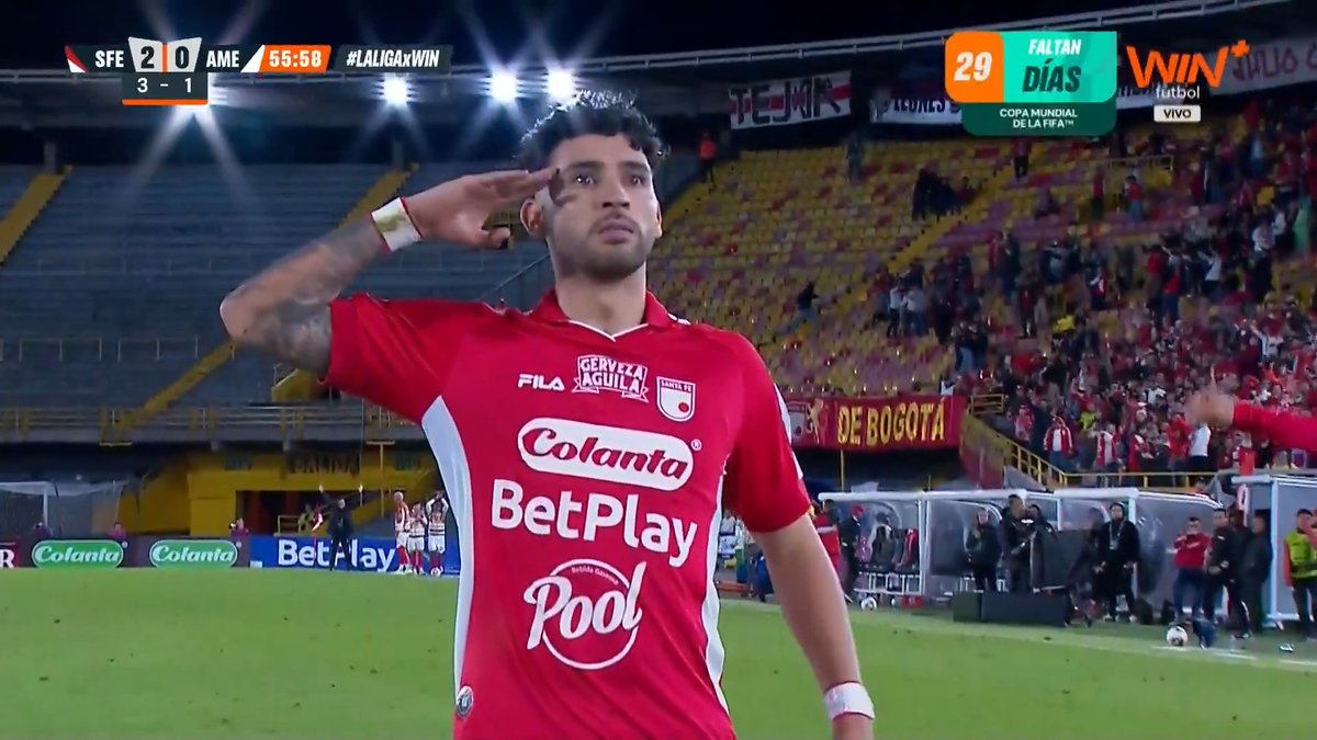 🦁⚽💥¡Gran jugada de León y gol de Nahuel Bustos! Independiente Santa Fe ya golea 3-0 a América de Cali en El Campín. 📺Vive con todo #LALIGAxWIN en nuestra señal de Win+Fútbol y