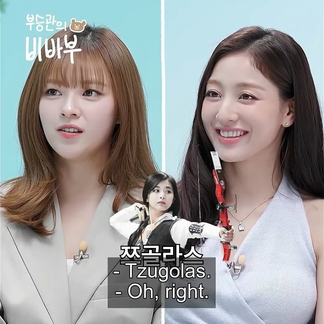 Seungkwan, Jeongyeon, and Jihyo talking about old variety shows like the one with Jeongyeon and BTS Jungkook as wrestling champions, Dahyun as ISAC MC, and Tzuyu's viral archery hairflip as Tzugolas 😭