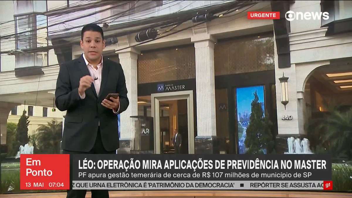 Operação da Polícia Federal deflagrada nesta quarta-feira (13), mira a gestão temerária de cerca de R$107 milhões em instituto de previdência de São Paulo. A maior parte dessas aplicações financeiras foi feita em investimento de alto risco do Banco Master, sem nenhum tipo de análise técnica. ➡️ Assista à #GloboNews: #GloboNewsEmPonto #CasoMaster #PF