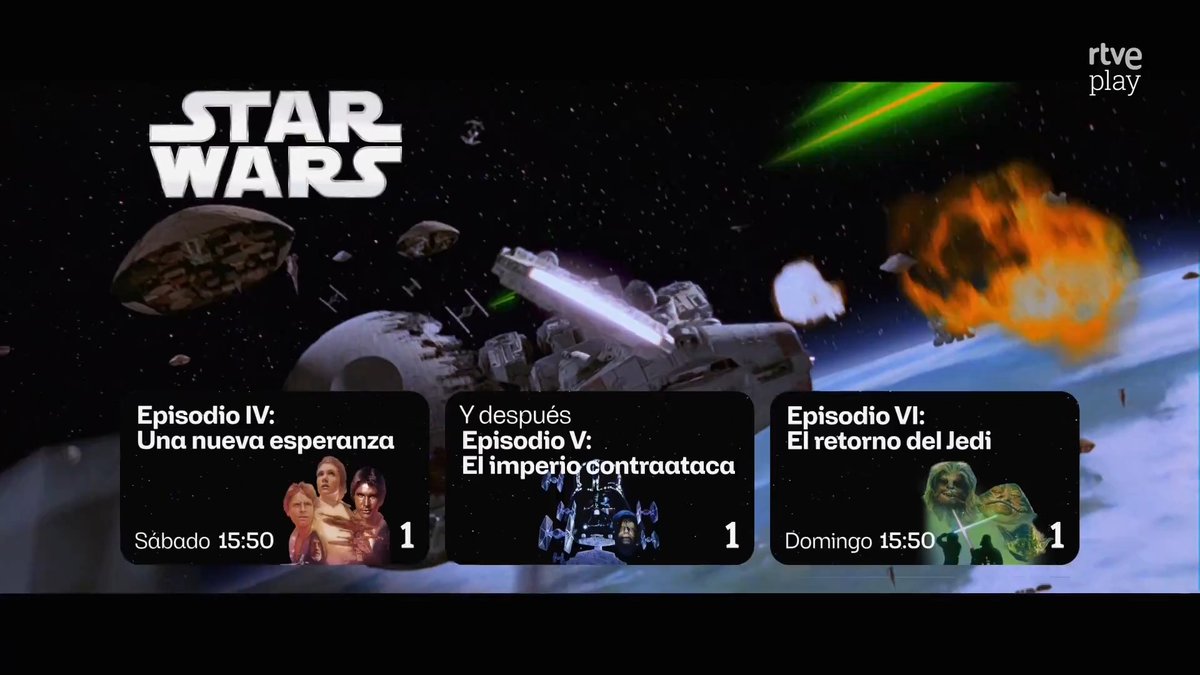 💫 Desde una galaxia muy, muy lejana… llega a La 1 'Star Wars', la trilogía original. 💫 #QueLa1TeAcompañe: sábado 16 de mayo, doble sesión desde las 15:50h; y domingo 17 a las 15:50h en La 1 y RTVE Play.