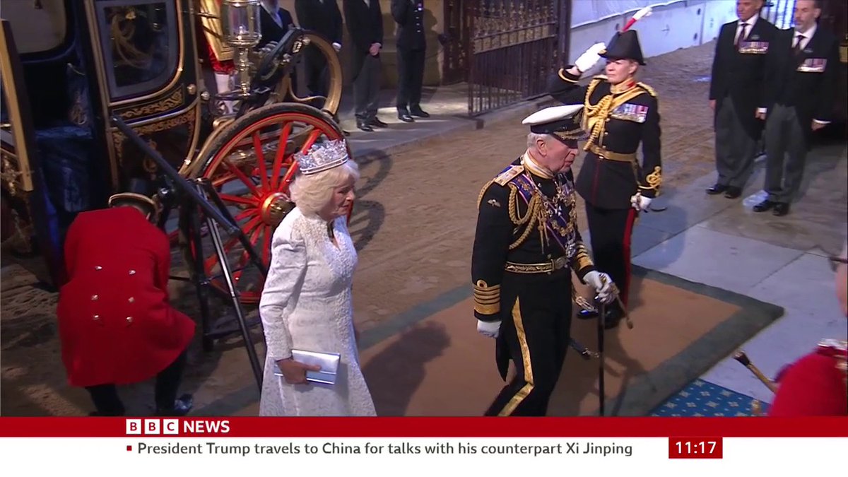 King arrives at the Palace of Westminster for the State Opening of Parliament Follow live updates from King's Speech: