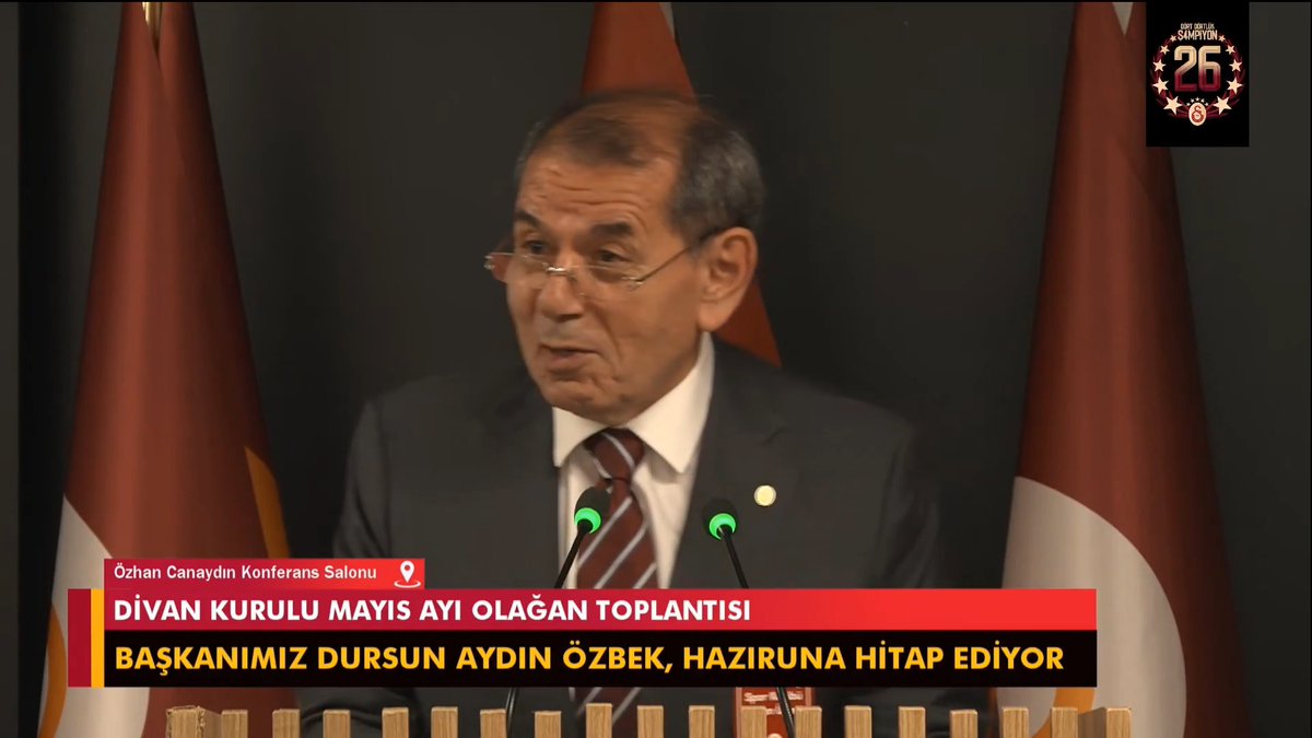 Dursun Özbek: "Cuma günü stadyumumuzda şampiyonluk kupamızı alacağız. Taraftarımızla 36... 26. şampiyonluk. 36 ağzımdan çıktı ya... Cuma günü taraftarlarımızı şampiyonluk yaşamaya davet ediyorum."