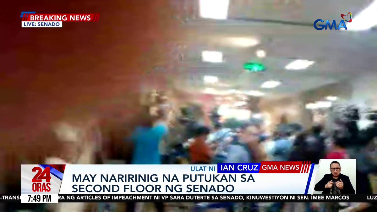 BREAKING NEWS: Nakarinig ng diumano'y putok ng baril sa loob ng Senado, as of 7:48 PM. Patuloy na nakatutok ang GMA News sa mga kaganapan sa loob ng Senado. Panoorin ang livestream: