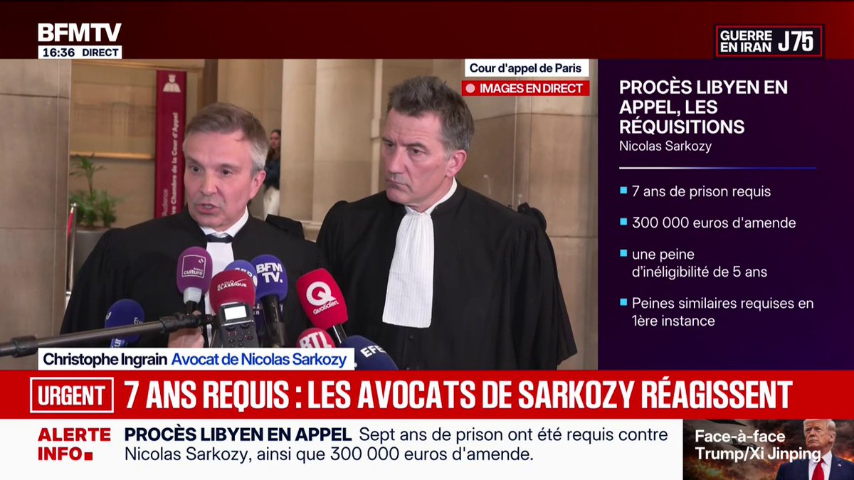 Procès libyen en appel: "Nous démontrerons la parfaite innocence de Nicolas Sarkozy", assure son avocat Christophe Ingrain