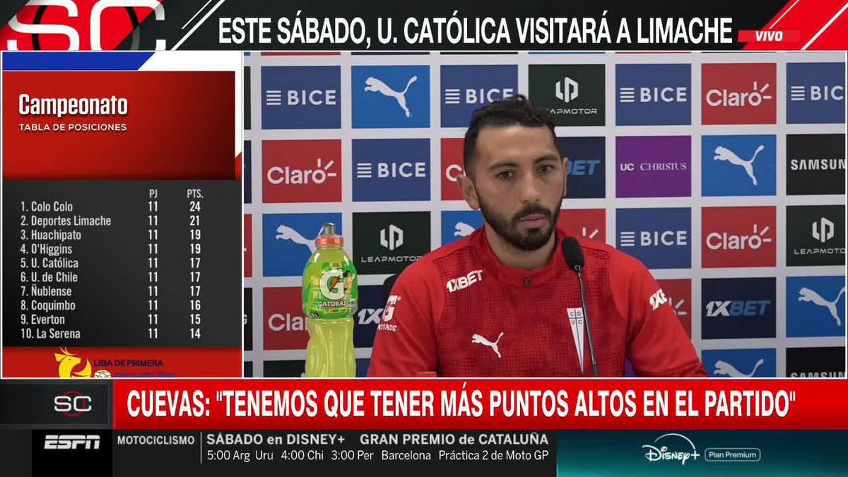 "ESTAR EN EL CLUB MÁS GRANDE DE CHILE Y QUE NO TE MOTIVES... TE EQUIVOCASTE DE PROFESIÓN" Cristián Cuevas descartó el factor motivacional como motivo al nivel de la UC en el torneo local en comparación a Copa Libertadores. ▶️ Mira #SportsCenter en el Plan Premium de #DisneyPlus