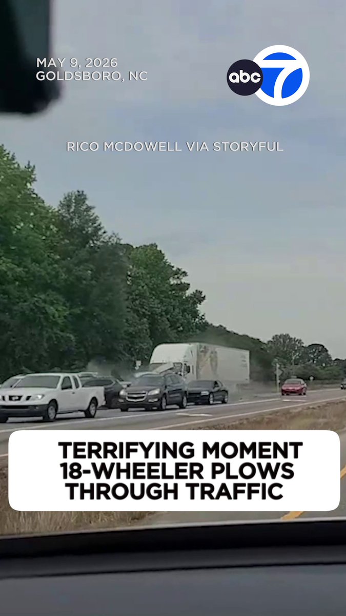 Dramatic dashcam footage captured the terrifying moment an 18-wheeler plowed through six vehicles in North Carolina, leaving nine injured.